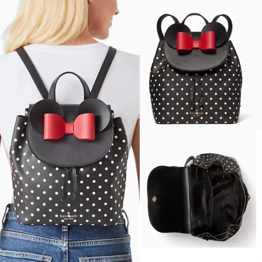 Disney x Kate Spade Minnie Mouse Ears Red Bow Black & White Polka Dot Back Pack